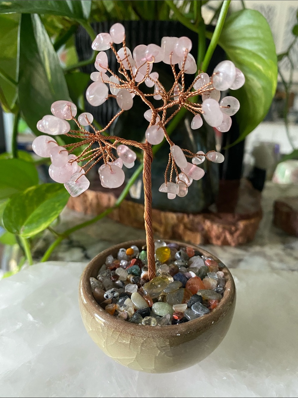 🌸💗 Rose Quartz Crystal Chip Tree — 4.5” Tall 💗🌸